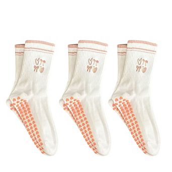 Non Slip Grip Yoga Socks Crew Socks Pilates Barre Dance Workout Breathable Athletic Socks 3 Pack