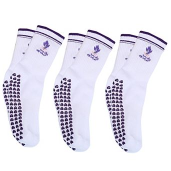Non Slip Grip Yoga Socks Crew Socks Pilates Barre Dance Workout Breathable Athletic Socks 3 Pack