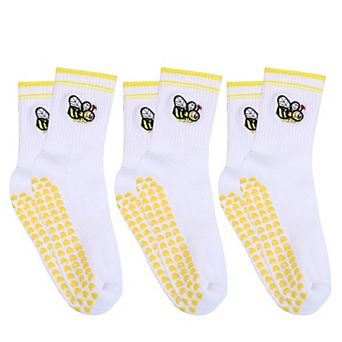 Non Slip Grip Yoga Socks Crew Socks Pilates Barre Dance Workout Breathable Athletic Socks 3 Pack