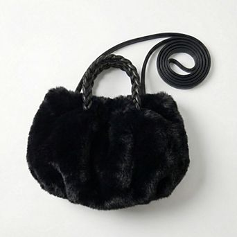Women's Faux Fur Top Handle Bag with Braided Strap Detail Adjustable Crossbody Cord