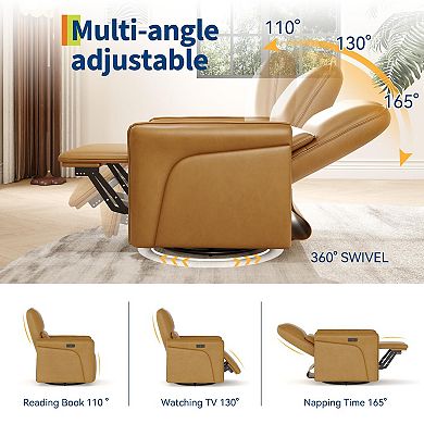 Recliner Single Sofa Chair 360° Swivel Rocker Glider, Massage Function, Adjustable Lumbar Support