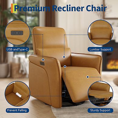 Recliner Single Sofa Chair 360° Swivel Rocker Glider, Massage Function, Adjustable Lumbar Support