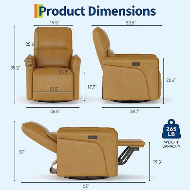 Recliner Single Sofa Chair 360° Swivel Rocker Glider, Massage Function, Adjustable Lumbar Support