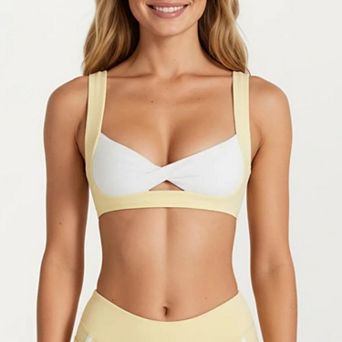 Women's Twist Front Sports Bra with Wide Straps Light Support Workout Bra for Yoga Fitness Training