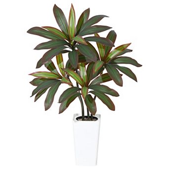 Real Touch Artificial Dracaena Tree with Multi-Tonal Trunks,White Tall Planter and Decorative Stones