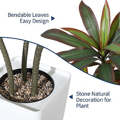 Real Touch Artificial Dracaena Tree with Multi-Tonal Trunks,White Tall Planter and Decorative Stones