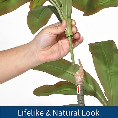 Real Touch Artificial Dracaena Tree with Multi-Tonal Trunks,White Tall Planter and Decorative Stones