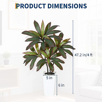Real Touch Artificial Dracaena Tree with Multi-Tonal Trunks,White Tall Planter and Decorative Stones