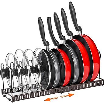Expandable Pot and Pan Organizer Rack with Adjustable Compartments for Cabinet Bronze