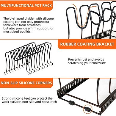 Expandable Pot and Pan Organizer Rack with Adjustable Compartments for Cabinet Bronze