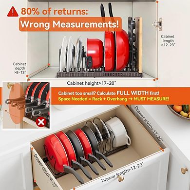 Expandable Pot and Pan Organizer Rack with Adjustable Compartments for Cabinet Bronze