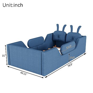 GOODSILO Twin Size Upholstered Floor Bed with Removable Safety Rails and Cushions