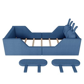 GOODSILO Twin Size Upholstered Floor Bed with Removable Safety Rails and Cushions