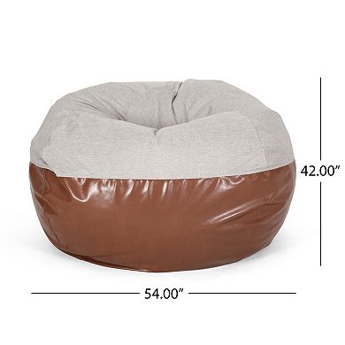 GOODSILO Large Round Fabric and Faux Leather Bean Bag Chair with Removable Cover