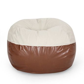 GOODSILO Large Round Fabric and Faux Leather Bean Bag Chair with Removable Cover