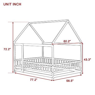 GOODSILO Full Size Floor Bed with Roof Frame and Safety Guardrails
