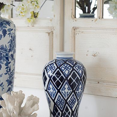 TOEMOA Modern Geometric Pattern Porcelain Accent Vase - Eye-Catching Home Decor