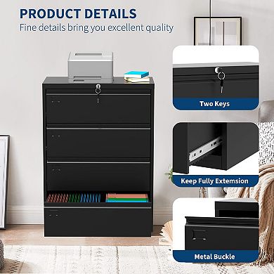 Secure 4-Drawer Lateral File Cabinet Heavy Duty Steel Filing Storage for Office & Home, Lockable