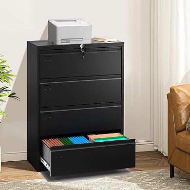 Secure 4-Drawer Lateral File Cabinet Heavy Duty Steel Filing Storage for Office & Home, Lockable