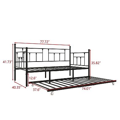 GOODSILO Twin Size Metal Daybed Frame with Pull-Out Trundle Bed Set