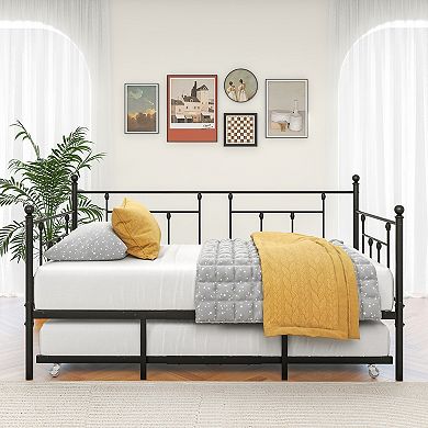 GOODSILO Twin Size Metal Daybed Frame with Pull-Out Trundle Bed Set