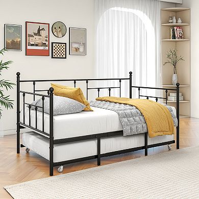 GOODSILO Twin Size Metal Daybed Frame with Pull-Out Trundle Bed Set