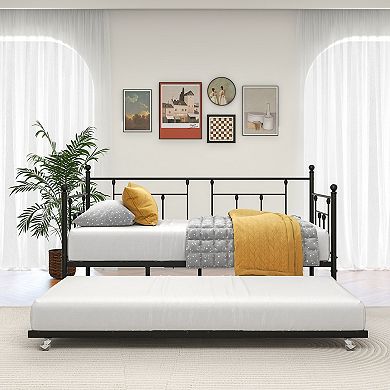 GOODSILO Twin Size Metal Daybed Frame with Pull-Out Trundle Bed Set