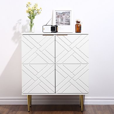 Modern Buffet Sideboard Cabinet with Embossed Doors, Gold Handles & Legs, Adjustable Storage Shelves