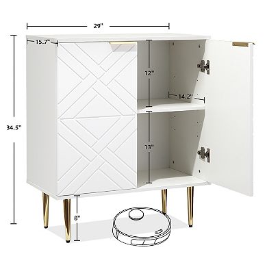 Modern Buffet Sideboard Cabinet with Embossed Doors, Gold Handles & Legs, Adjustable Storage Shelves