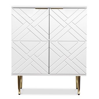 Modern Buffet Sideboard Cabinet with Embossed Doors, Gold Handles & Legs, Adjustable Storage Shelves