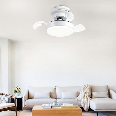 24 Inch Retractable Ceiling Fan,Low Profile LED Light, Quiet DC Motor, Remote for Small Rooms
