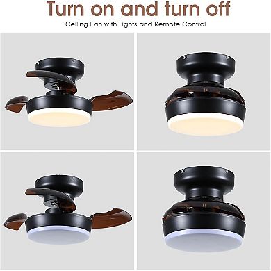 24 Inch Retractable Ceiling Fan,Low Profile LED Light, Quiet DC Motor, Remote for Small Rooms