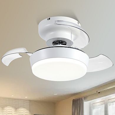 24 Inch Retractable Ceiling Fan,Low Profile LED Light, Quiet DC Motor, Remote for Small Rooms