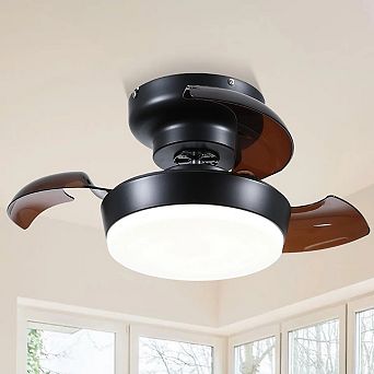 24 Inch Retractable Ceiling Fan with Light Quiet DC Motor Remote Low Profile for Small Rooms