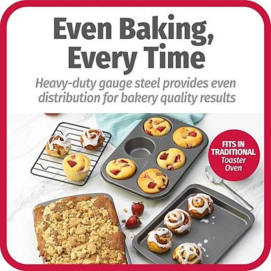 4-Piece Nonstick Steel Toaster Oven Bakeware Set with Pan, Rack & Muffin Tray