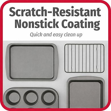 4-Piece Nonstick Steel Toaster Oven Bakeware Set with Pan, Rack & Muffin Tray