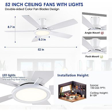 52" Low Profile Ceiling Fan Light,Quiet DC Motor, Dual Control for Low Ceiling Spaces