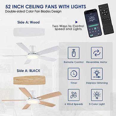 52" Low Profile Ceiling Fan Light,Quiet DC Motor, Dual Control for Low Ceiling Spaces