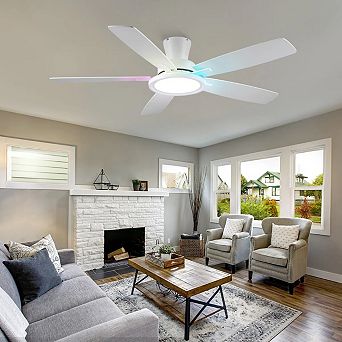 52 Inch Low Profile Ceiling Fan with Light Quiet DC Motor Remote App Indoor Outdoor Modern