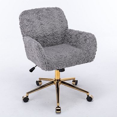 GOODSILO Plush Swivel Office Chair with Adjustable Recline and Golden Metal Base