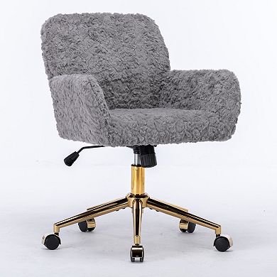 GOODSILO Plush Swivel Office Chair with Adjustable Recline and Golden Metal Base