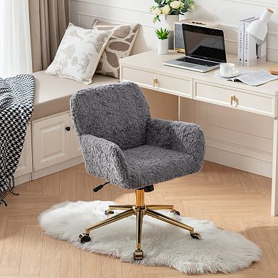 GOODSILO Plush Swivel Office Chair with Adjustable Recline and Golden Metal Base
