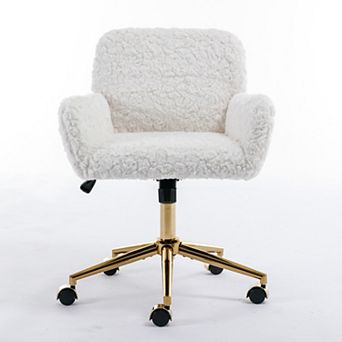 GOODSILO Plush Swivel Office Chair with Adjustable Recline and Golden Metal Base