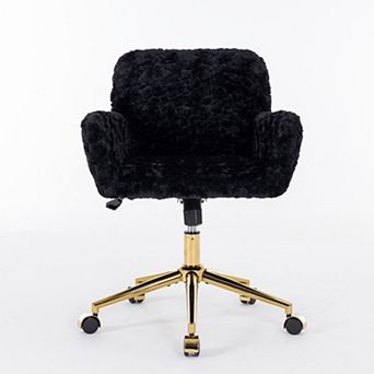 GOODSILO Plush Swivel Office Chair with Adjustable Recline and Golden Metal Base
