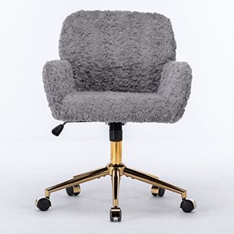 GOODSILO Plush Swivel Office Chair with Adjustable Recline and Golden Metal Base