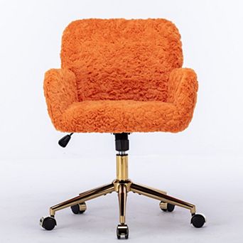 GOODSILO Plush Swivel Office Chair with Adjustable Recline and Golden Metal Base