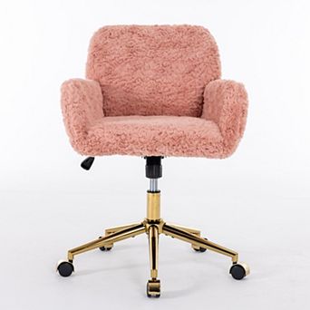 GOODSILO Plush Swivel Office Chair with Adjustable Recline and Golden Metal Base