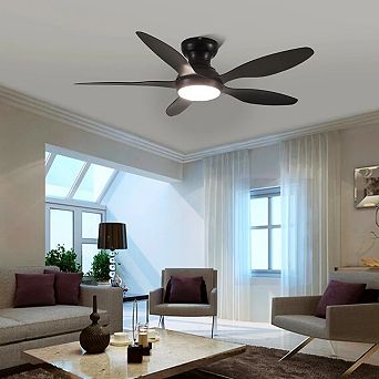 46 Inch Flush Mount Ceiling Fan with Light DC Motor Remote App Control Low Profile Modern