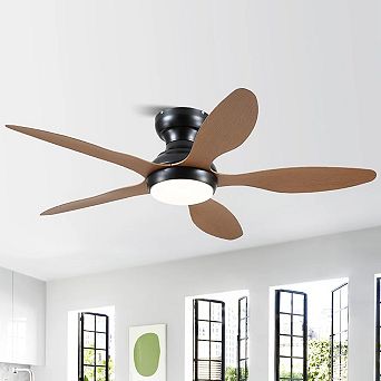 46 Inch Flush Mount Ceiling Fan with Light DC Motor Remote App Control Low Profile Modern