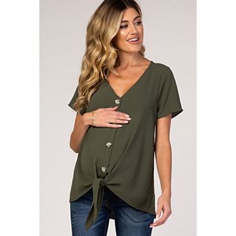 Maternity Button Tie Front Top